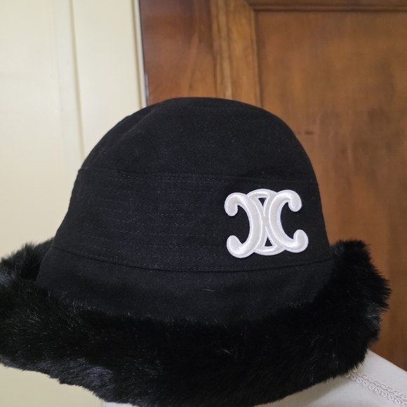 Celine Black Bucket Hat with White Emblem Good For Winter - Picture 1 of 7